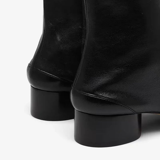 Luxury Designer Women’s Ankle Boots - Genuine Leather Split-Toe Booties with Chunky Silver Heels