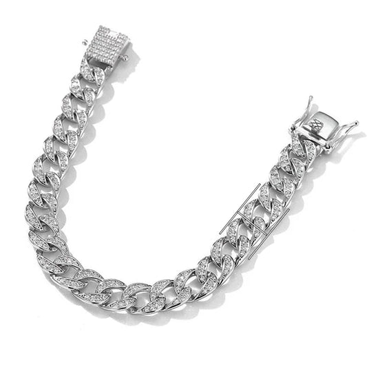 Color Moissanite Cuban Link Bracelet - 8MM 925 Sterling Silver Chain for Men & Women, Diamond-Tested Brilliance
