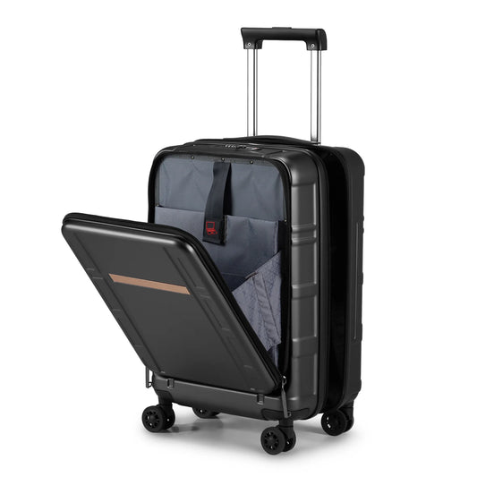 Airline Approved 20-Inch Carry-On Luggage with Front Compartment - 22x14x9, ABS+PC Hard Shell, TSA Lock, Double Spinner Wheels