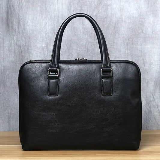 Vintage Men’s Leather Briefcase | 14-Inch Laptop Bag Top Layer Cowhide Business Shoulder & Messenger Handbag
