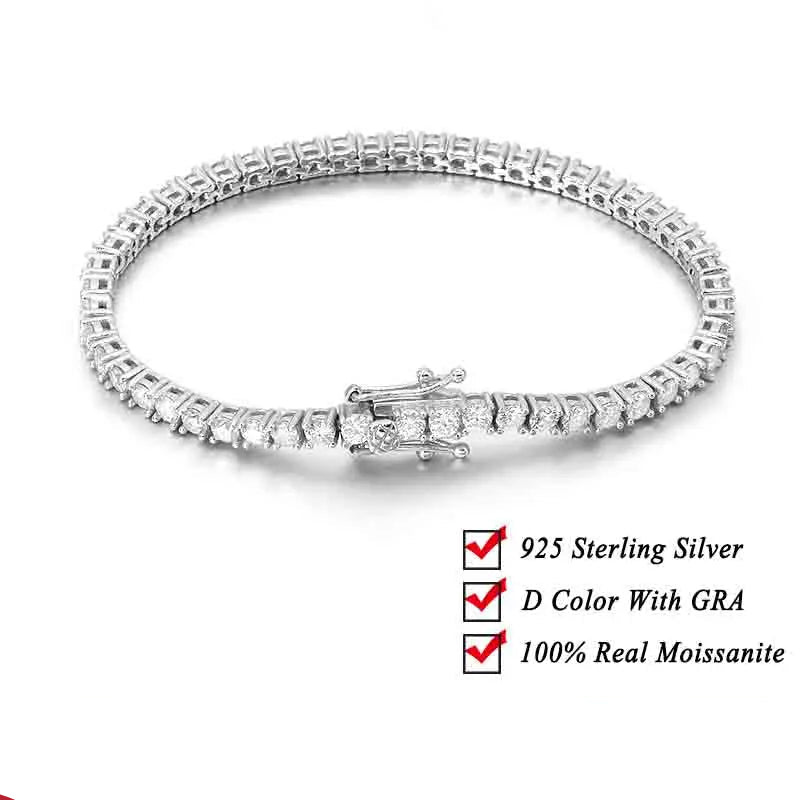 Moissanite Tennis Bracelet - Original 925 Sterling Silver Diamond Chain for Women & Men