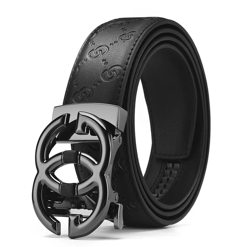 Men’s Designer Leather Belt - Double G Automatic Alloy Buckle, Premium Waist Strap for Jeans