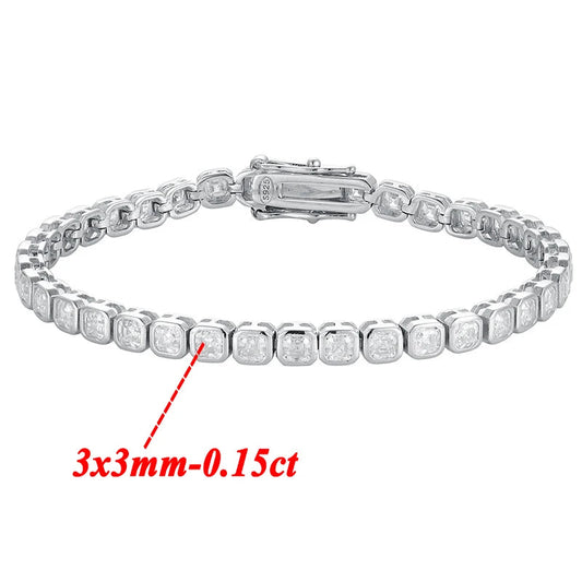 Luxury Asscher Moissanite Engagement Tennis Bracelet - 925 Sterling Silver Diamond Chain for Women