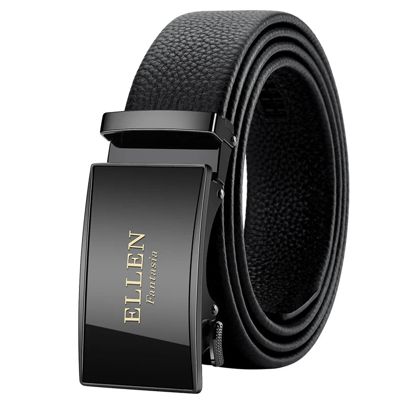 Men’s Genuine Leather Belt - Automatic Alloy Buckle Ratchet Designer Strap