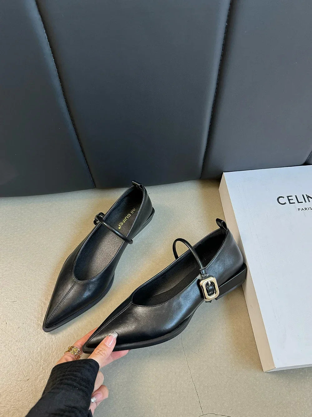 Women’s Pointed Toe Loafers - Casual Slip-On Mules with Belt Buckle, Low Flat Heels