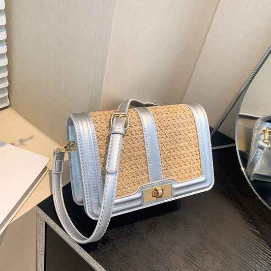 Square Summer Straw Woven Clutch - Casual Rattan Crossbody Beach Bag for Women