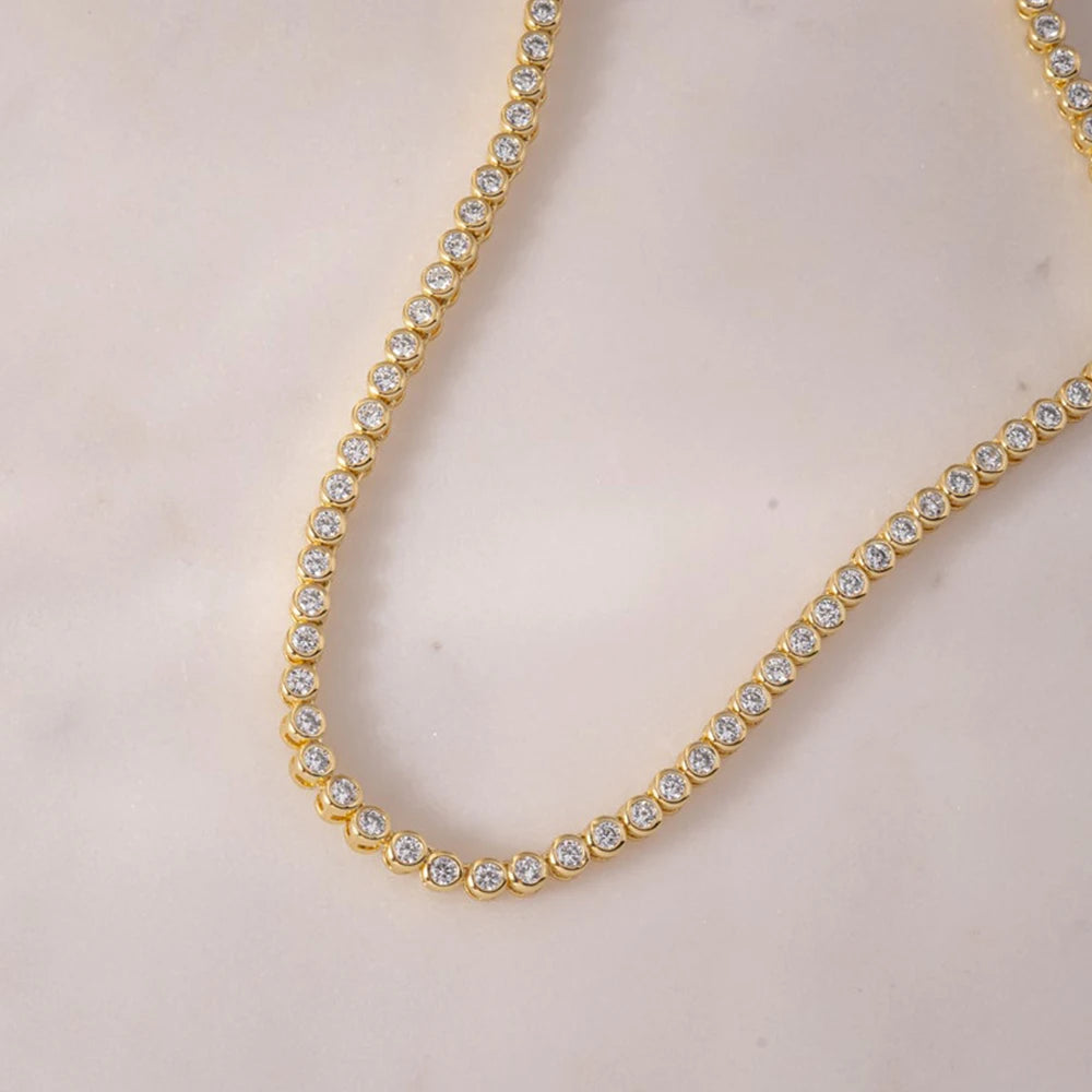 D Color 2mm / 3mm Moissanite Tennis Necklace - GRA Certified 925 Sterling Silver 18K Gold Plated Lab Diamond Necklace for Party & Wedding Jewelry
