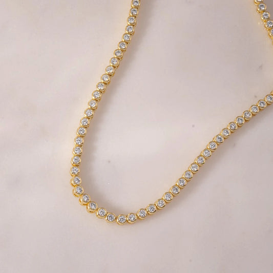 D Color 2mm / 3mm Moissanite Tennis Necklace - GRA Certified 925 Sterling Silver 18K Gold Plated Lab Diamond Necklace for Party & Wedding Jewelry