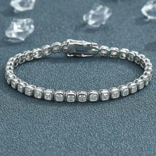 Luxury Asscher Moissanite Engagement Tennis Bracelet - 925 Sterling Silver Diamond Chain for Women