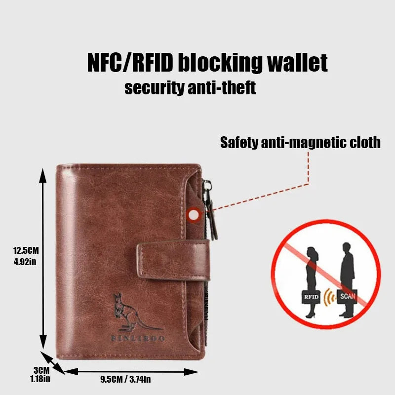 Men’s Luxury Leather Wallet | RFID-Blocking Short Card Holder with Zipper Coin Purse & Billfold
