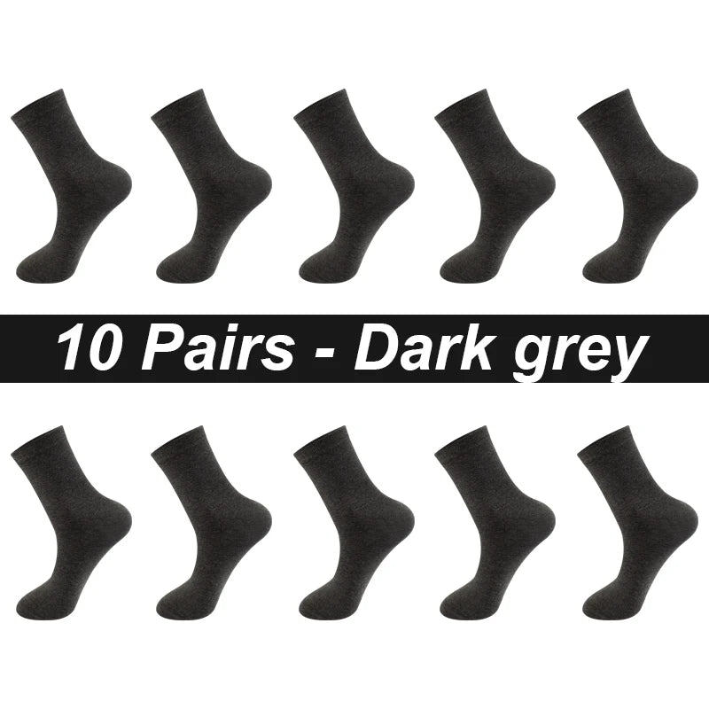 Men’s Combed Cotton Socks - 10 Pairs, Black Casual & Business Socks, Breathable High-Quality