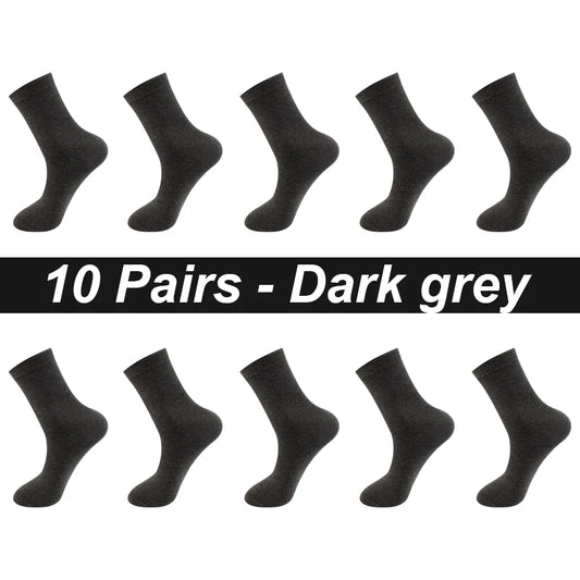Men’s Combed Cotton Socks - 10 Pairs, Black Casual & Business Socks, Breathable High-Quality
