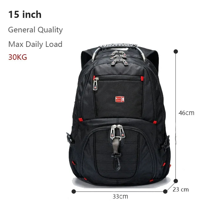 Swiss Multifunctional 17-Inch Laptop Backpack - Water-Resistant Travel & College Bag with USB Charging