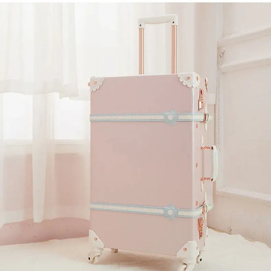 Vintage Style Retro Trolley Luggage - 360° Spinner Wheels Carry-On Suitcase for Women & Men, Pink, 20/22/24/26 Inch