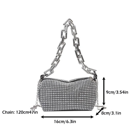StellarSpark Crystal Ball Mini Bucket Bag - Rhinestone Chain Crossbody Glam