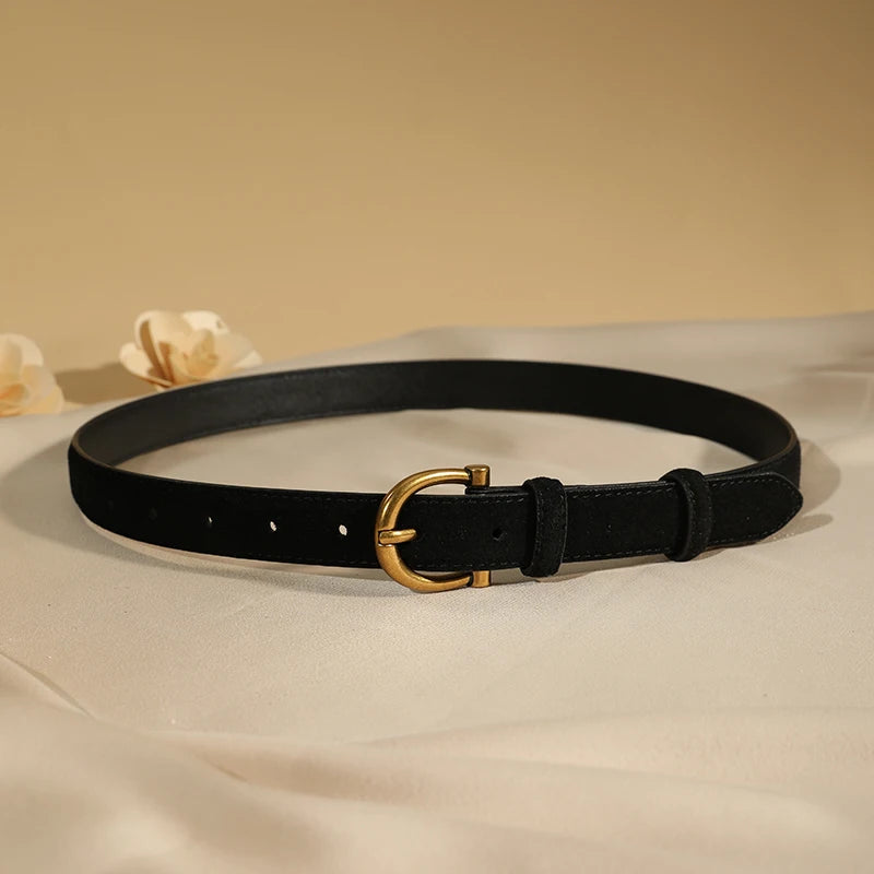 Women’s Luxury Suede Belt - Stylish Leather Strap with Gold Pin Buckle