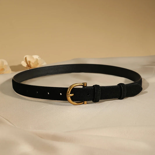 Women’s Luxury Suede Belt - Stylish Leather Strap with Gold Pin Buckle