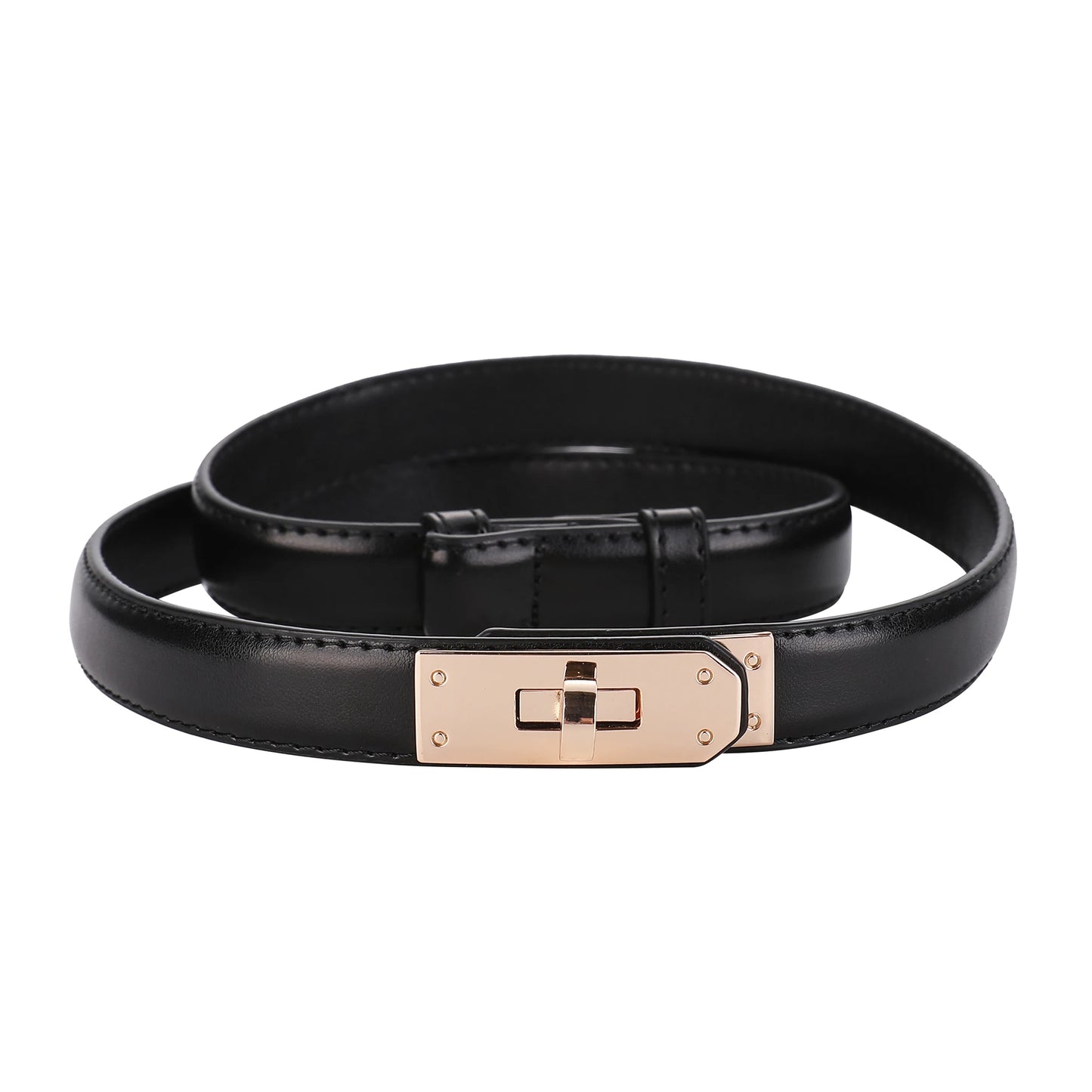 Women’s Leather Belt - Golden Metal Buckle, Luxury Casual Strap for Jeans & Dresses