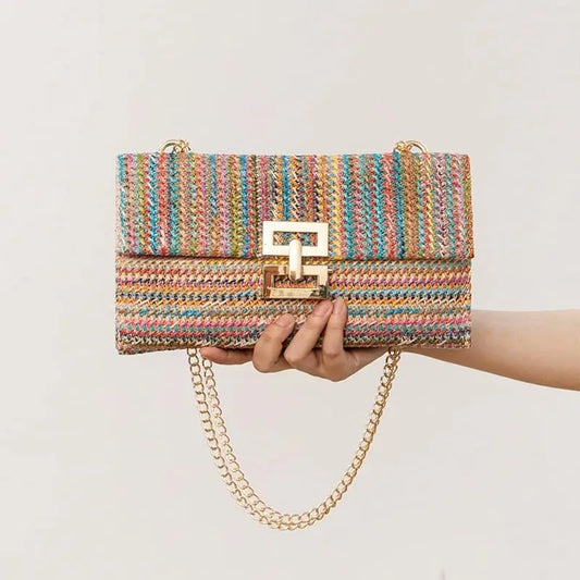 Boho Breeze Woven Straw Clutch - Summer Envelope Shoulder Purse