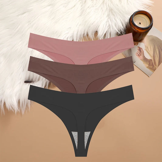 3-Piece Seamless G-String Lingerie Set - Breathable Low-Waist T-Back Panties for Women