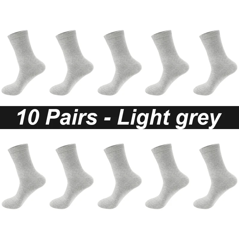 Men’s Combed Cotton Socks - 10 Pairs, Black Casual & Business Socks, Breathable High-Quality