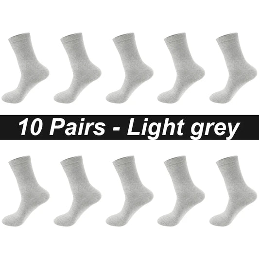 Men’s Combed Cotton Socks - 10 Pairs, Black Casual & Business Socks, Breathable High-Quality