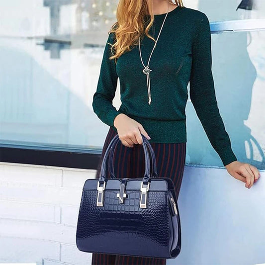 GlossCroc Luxe Tote - High-Shine Crocodile Pattern Handbag for Stylish Women