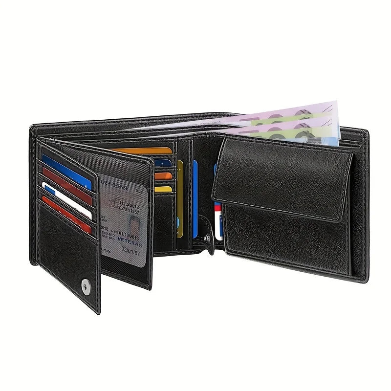 YatBest Men’s RFID Anti-Theft Trifold Wallet | Large-Capacity Brush Leather Wallet & Credit Card Holder