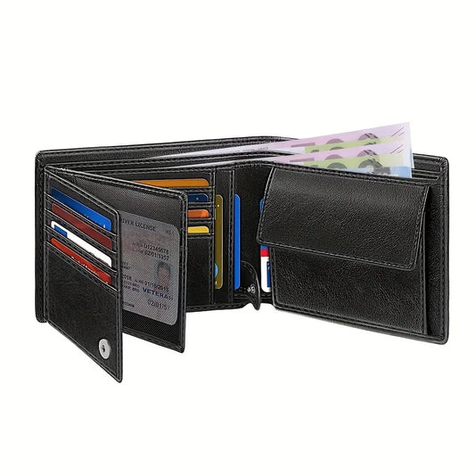 YatBest Men’s RFID Anti-Theft Trifold Wallet | Large-Capacity Brush Leather Wallet & Credit Card Holder