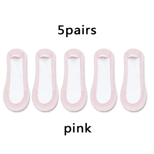 Women’s Non-Slip Invisible Ice Silk Socks – 5 Pairs, Seamless Low-Cut Boat Socks, Summer Breathable