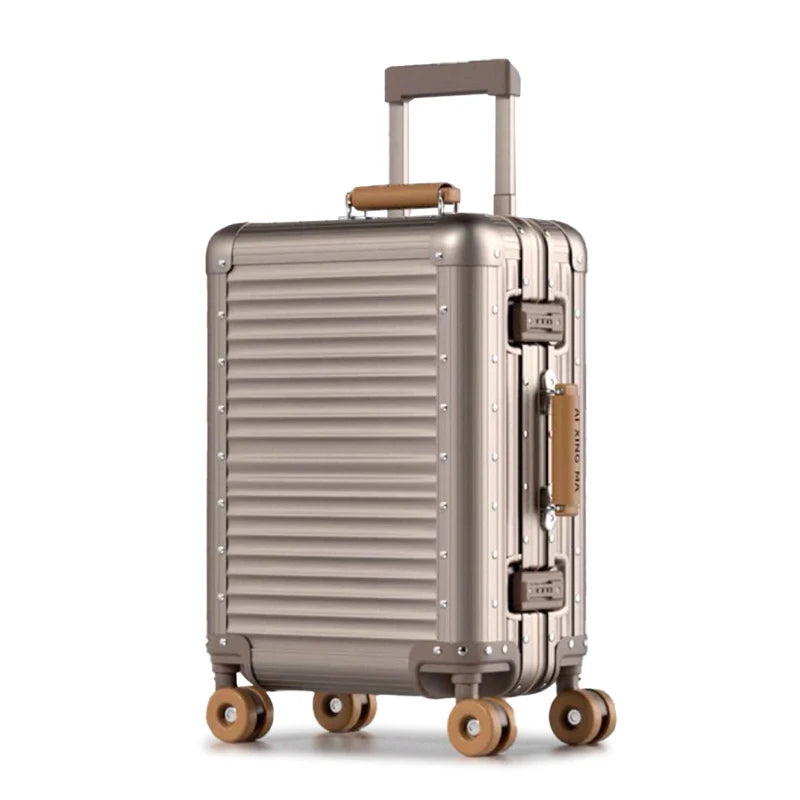 20-Inch All-Aluminum-Magnesium Alloy Carry-On Trolley Luggage - Stylish, Durable Travel Suitcase for Men & Women