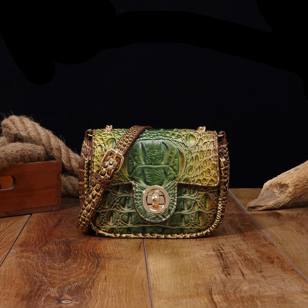 Mini Croco Flip Crossbody - Colorful Lipstick Shoulder Bag with Twist Lock
