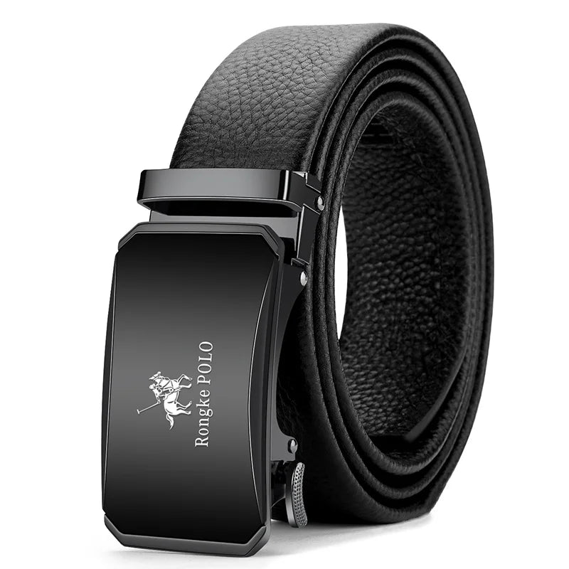 Men’s Genuine Leather Belt - Automatic Alloy Buckle Ratchet Designer Strap