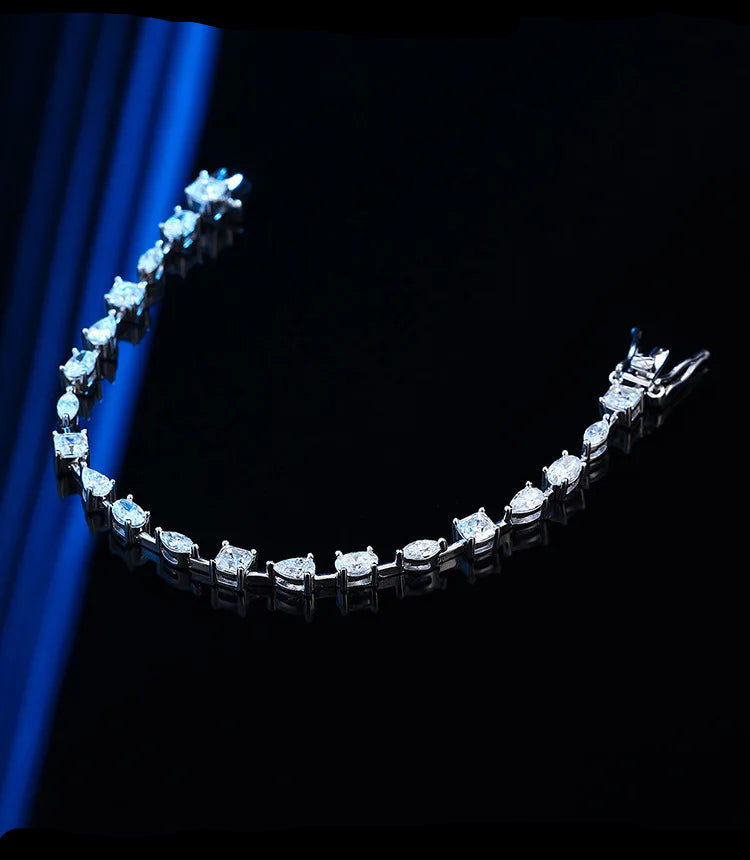 Full Round & Oval Pear-Cut Moissanite Tennis Bracelet - 925 Sterling Silver Unisex Jewelry, Diamond-Tested