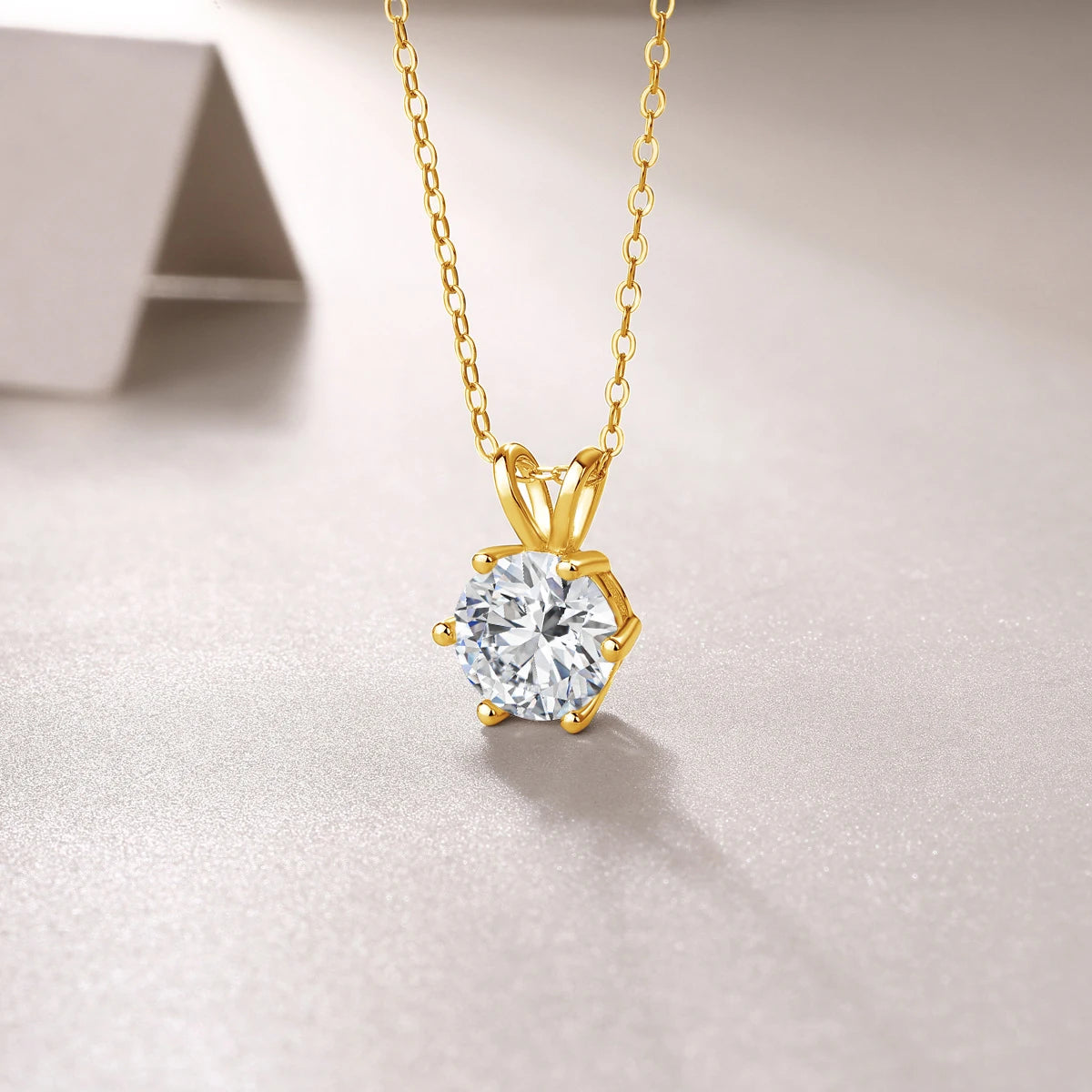 Women's 14K Gold Moissanite Pendant Necklace - Real Gold Lab Diamond Necklace for Weddings, Engagements & Valentine’s Gifts