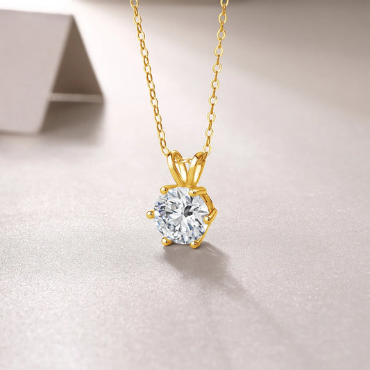 Women's 14K Gold Moissanite Pendant Necklace - Real Gold Lab Diamond Necklace for Weddings, Engagements & Valentine’s Gifts