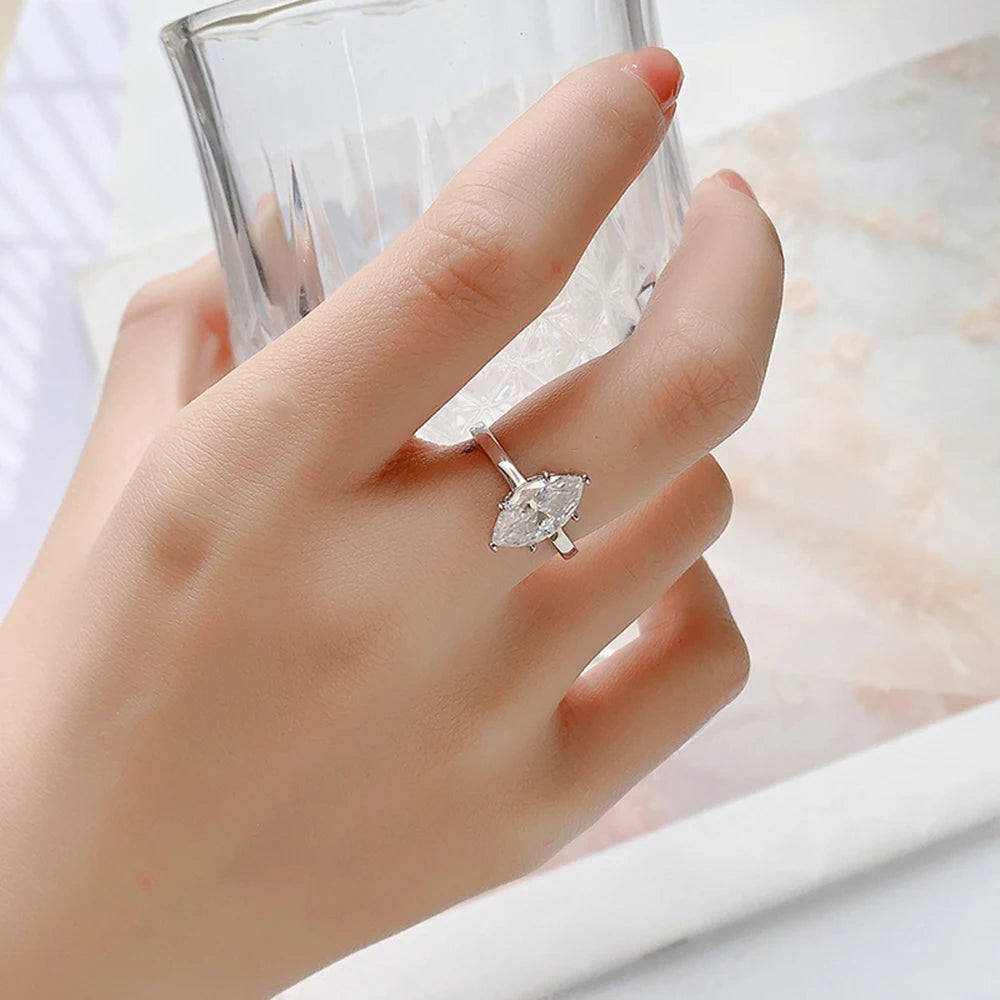 1–2CT Marquise Cut Solitaire Moissanite Engagement Ring - 925 Sterling Silver 6-Prong Wedding Band