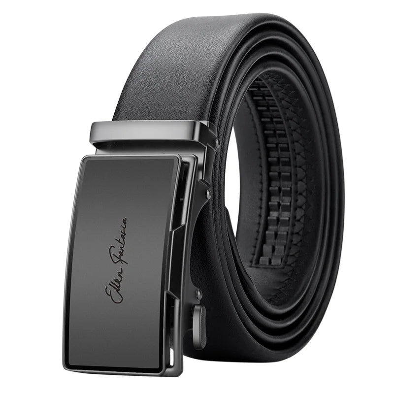 Men’s Genuine Leather Belt - Automatic Alloy Buckle Ratchet Designer Strap