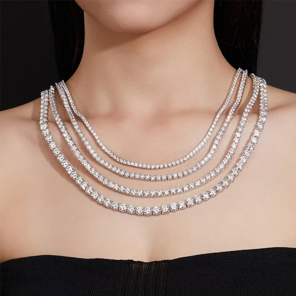 3mm / 4mm / 5mm Moissanite Tennis Necklace - 925 Sterling Silver Lab Diamond Chain for Men & Women, Luxury Fine Jewelry