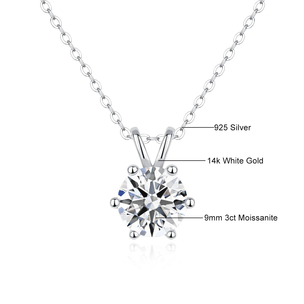 Women's 14K Gold Moissanite Pendant Necklace - Real Gold Lab Diamond Necklace for Weddings, Engagements & Valentine’s Gifts