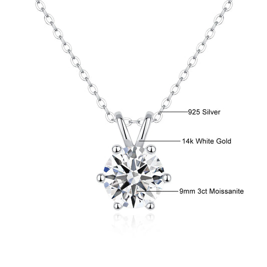 Women's 14K Gold Moissanite Pendant Necklace - Real Gold Lab Diamond Necklace for Weddings, Engagements & Valentine’s Gifts