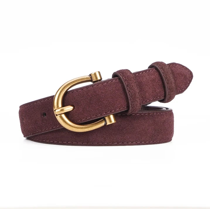 Women’s Luxury Suede Belt - Stylish Leather Strap with Gold Pin Buckle