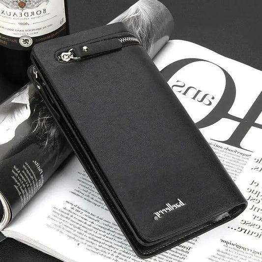 Men’s Long Zipper Wallet | Business Travel Bifold Purse with Large Capacity Card Holder