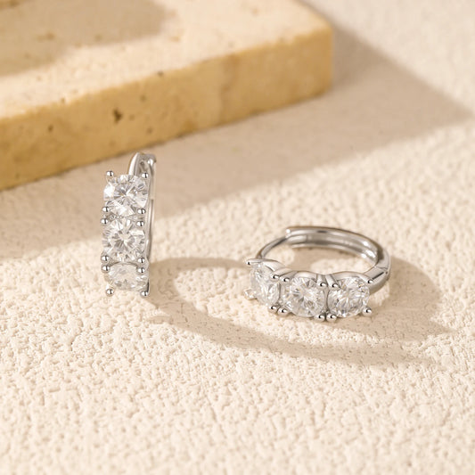 Modian D Color Moissanite Ear Buckle Earrings - 925 Sterling Silver Trendy Round Stackable Hoops for Women