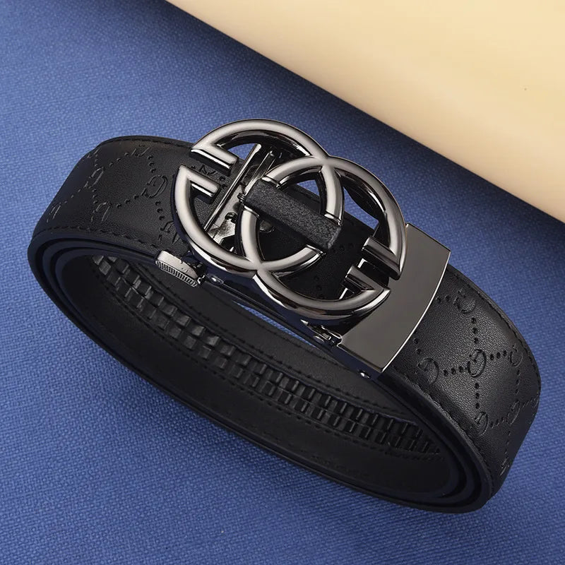 Men’s Designer Leather Belt - Double G Automatic Alloy Buckle, Premium Waist Strap for Jeans
