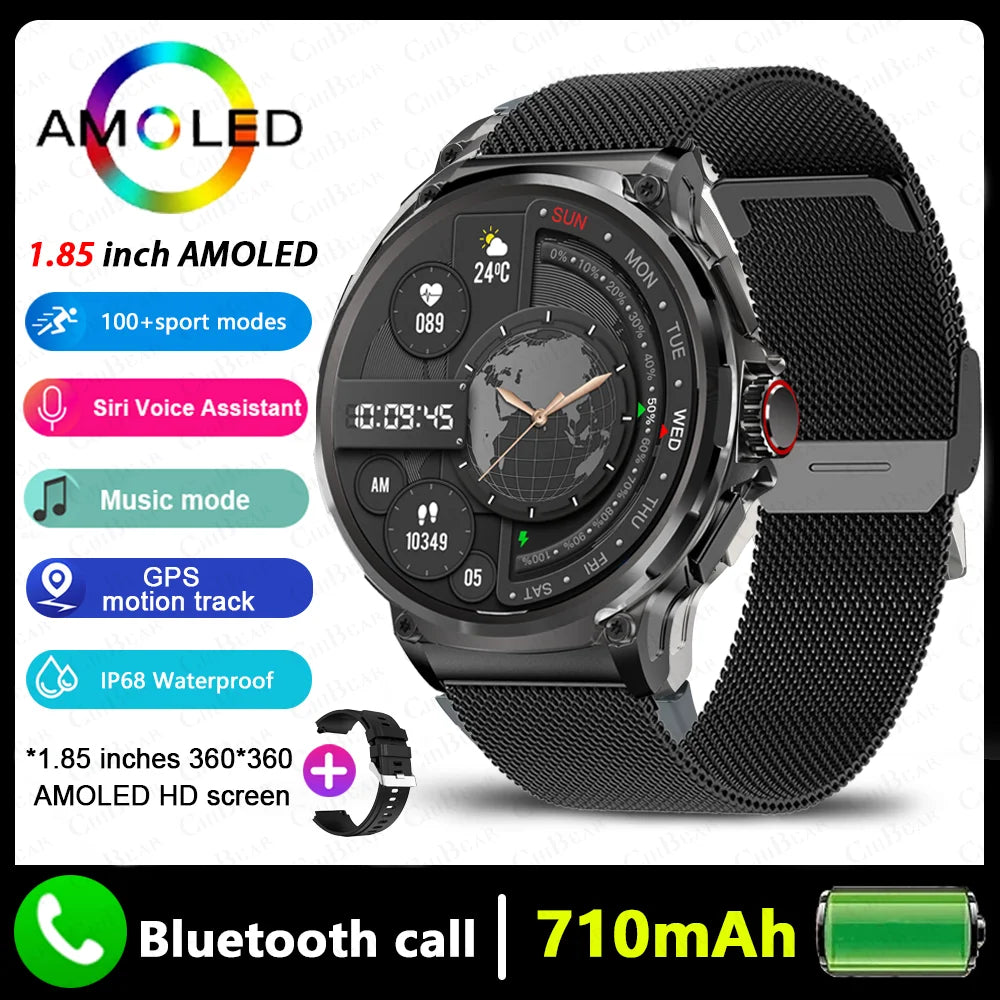 Premium GPS Smartwatch for Men - 1.85-Inch HD AMOLED Screen, 710mAh Battery, Sport & Bluetooth Call Function