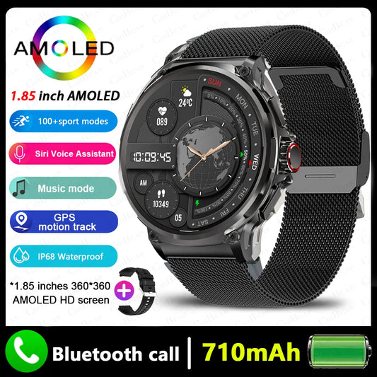 Premium GPS Smartwatch for Men - 1.85-Inch HD AMOLED Screen, 710mAh Battery, Sport & Bluetooth Call Function