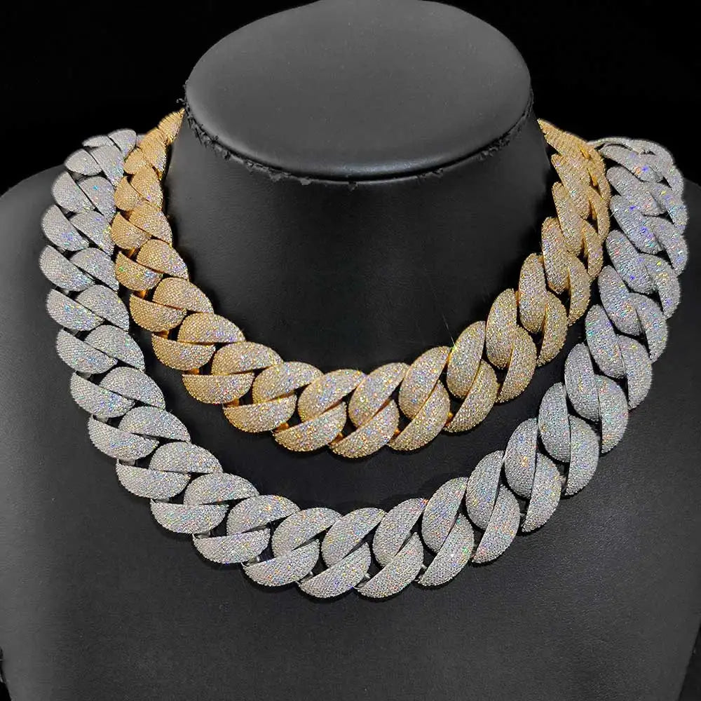 Luxury 24mm Iced Out Cuban Link Chain - Silver/Gold Plated Diamond-Cut CZ Hip Hop Necklace for Men & Women, Statement Bling Jewelry Gift
