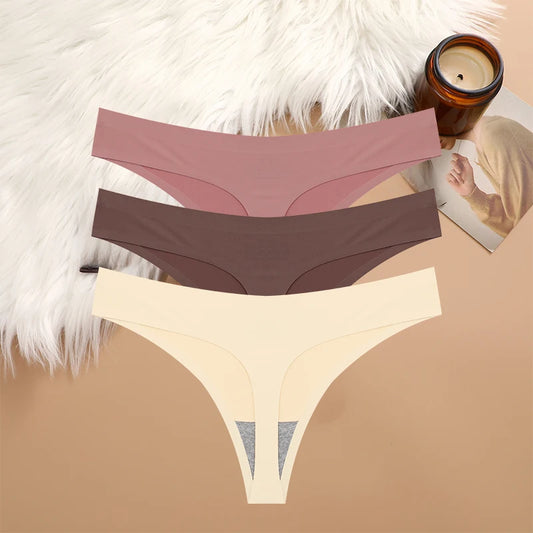 3-Piece Seamless G-String Lingerie Set - Breathable Low-Waist T-Back Panties for Women