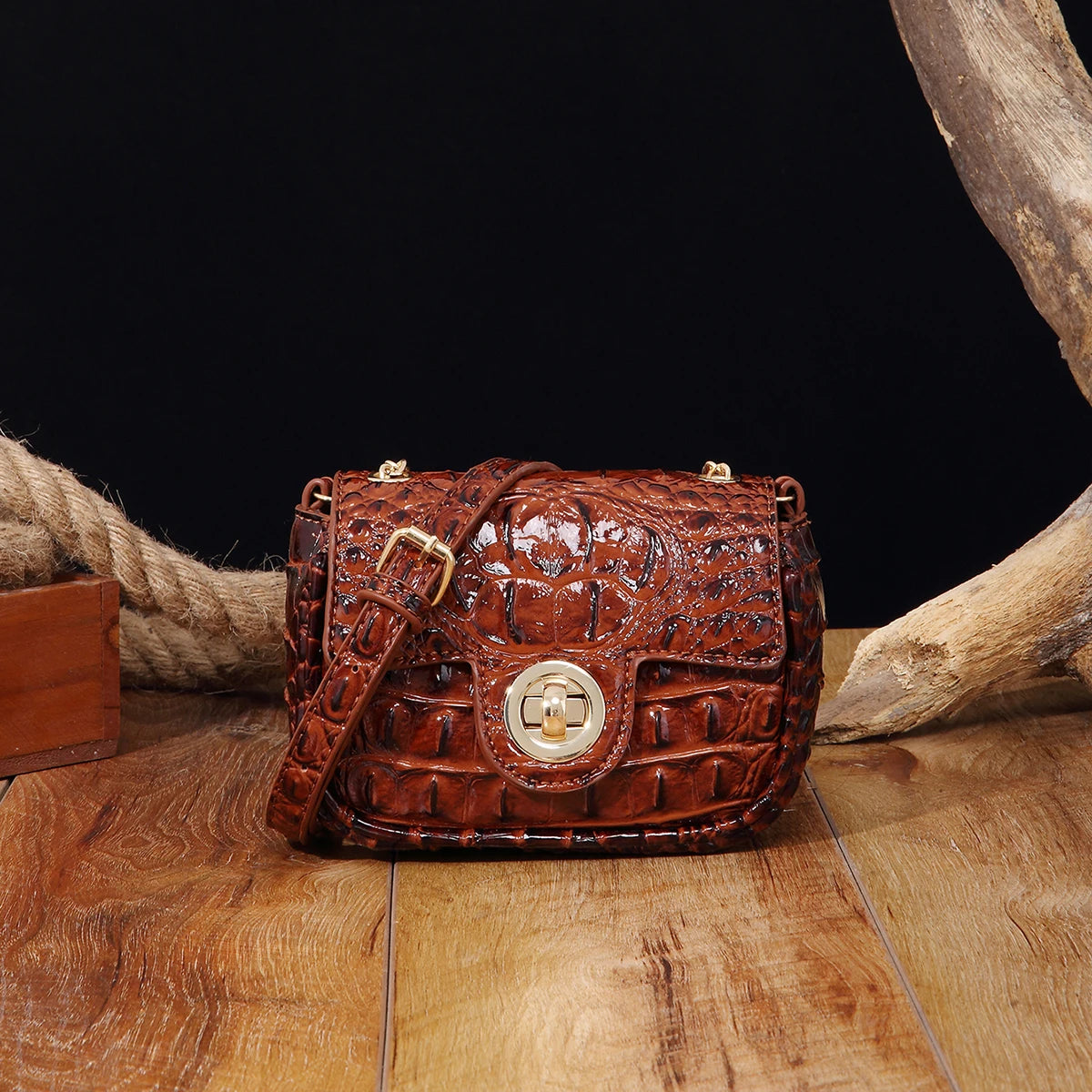 Mini Croco Flip Crossbody - Colorful Lipstick Shoulder Bag with Twist Lock